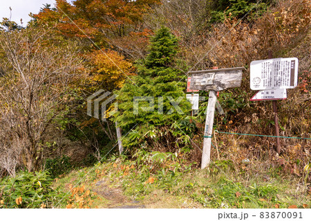 岐阜県と長野県の県境　神坂峠の入り口と山道 83870091