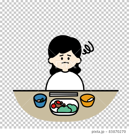 好き嫌い　ご飯を残すこども　女の子　カラー 83870270