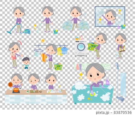 A set of elderly women's jerseys for household chores such as cleaning and washing 83870536