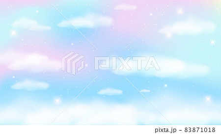 Holographic fantasy rainbow unicorn background with clouds. Pastel color sky. Magical landscape, abstract fabulous pattern. Cute candy wallpaper. Vector. Holographic fantasy rainbow unicorn background with clouds. Pastel color sky. Magical landscape, abstract fabulous pattern. Cute candy wallpaper. Vector. 83871018