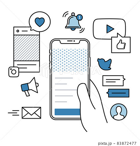 スマートフォンを手に持ってさまざまなSNSで交流 83872477