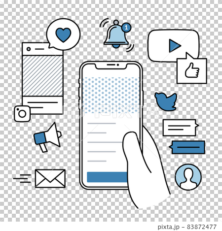 スマートフォンを手に持ってさまざまなSNSで交流 83872477