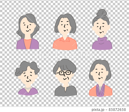 中年女性 顔 イラストのイラスト素材