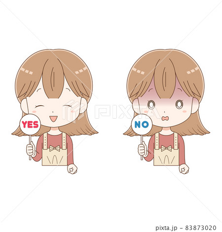 YES・NOプレートを持つ女の子 83873020