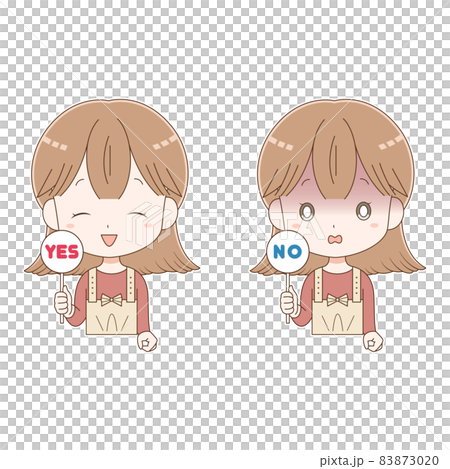 YES・NOプレートを持つ女の子 83873020