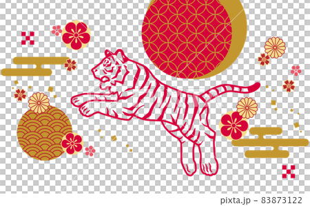 彈跳老虎的剪影和日本圖案老虎新年賀卡材料的背景插圖素材 彈跳老虎的剪影和日本圖案老虎新年賀卡材料的背景插圖素材 83873122