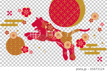 彈跳老虎的剪影和日本圖案老虎新年賀卡材料的背景插圖素材 彈跳老虎的剪影和日本圖案老虎新年賀卡材料的背景插圖素材 83873124