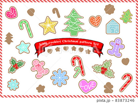 アイシングクッキー風テクスチャのクリスマスモチーフセットのイラスト素材 アイシングクッキー風テクスチャのクリスマスモチーフセットのイラスト素材