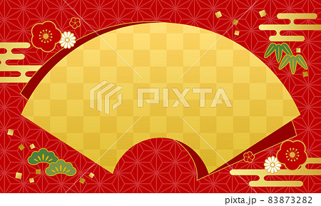 お正月の縁起物と扇型のベクターイラスト背景 83873282