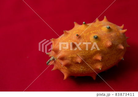 キワーノ　不気味な果物のイメージ写真　赤背景 83873411