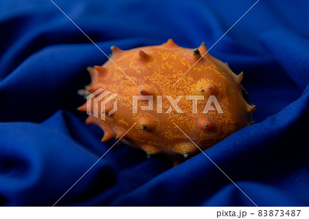 キワーノ　不気味な果物のイメージ写真　青背景 83873487