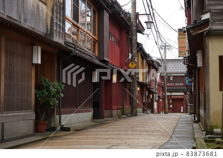 北陸金沢の観光地、無人のひがし茶屋街 北陸金沢の観光地、無人のひがし茶屋街 83873681