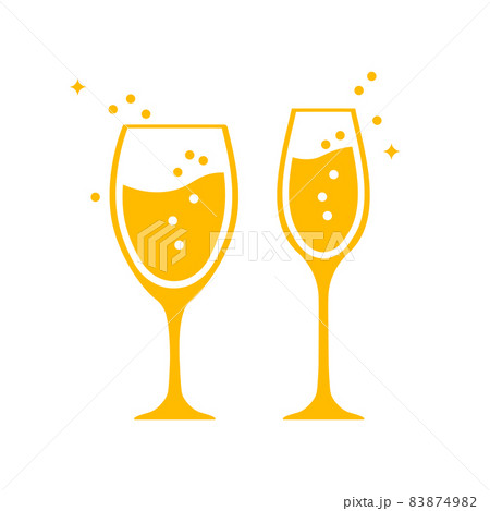 full Glass of champagne - symbol or logo. Wine glass isolated on white background. 83874982