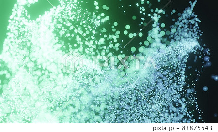 3Dレンダリングのダーク背景・緑の輝く粒子の軌跡、デジタルな抽象的背景、エネルギーやテクノロジー 3Dレンダリングのダーク背景・緑の輝く粒子の軌跡、デジタルな抽象的背景、エネルギーやテクノロジー 83875643