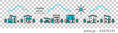 モダンな住宅のイラストセット 水色のツートーン モダンな住宅のイラストセット 水色のツートーン 83876145