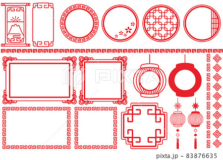 台湾風の装飾枠セット 素材イラスト のイラスト素材