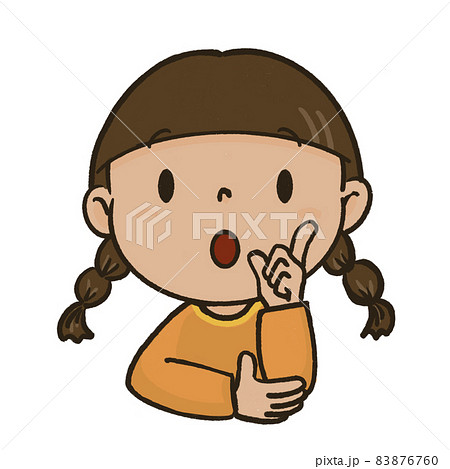 人差し指を頬にあてて考え事をしている女の子のイラスト素材