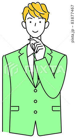 解決策を考えているスーツ姿の可愛いい男性 イラスト ベクターのイラスト素材