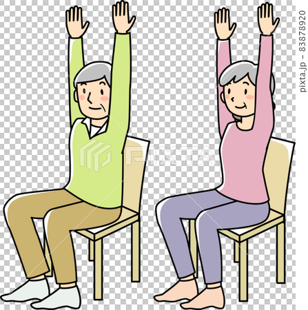 椅子に座ってエクササイズをするシニアの女性と男性 椅子に座ってエクササイズをするシニアの女性と男性 83878920