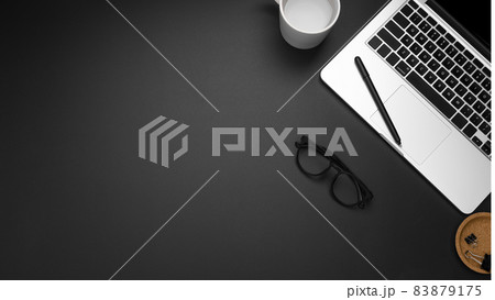 flat lay workstation with copy space laptop. High quality beautiful photo concept 83879175