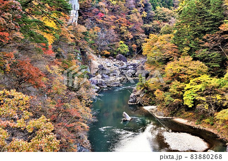 日光鬼怒川 鬼怒楯岩大吊橋からの紅葉 83880268
