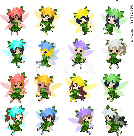 可愛い花の妖精達のアイコンのイラスト素材 1596