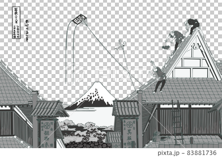 Katsushika Hokusai image 黑白背景，標題為江戶市駿河町三井三井 83881736
