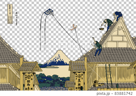 葛飾北斎イメージ江都駿河町三井見世略図題名入り白バック 83881742