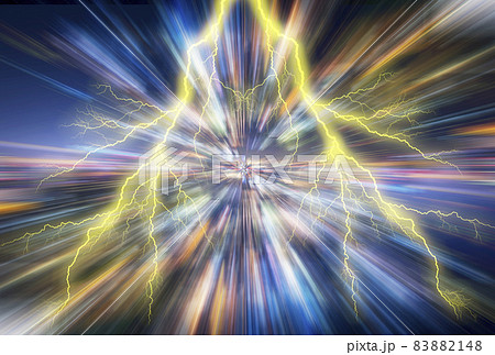 異次元空間へワープするイメージ。稲妻、タイムマシーン。 83882148