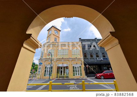 Phuket old town with Building Sino Portuguese architecture at Phuket Old Town area Phuket, Thailand. 83882568