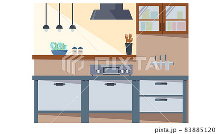 フラットなキッチンの内装のイラスト素材 51