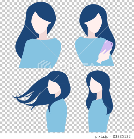 Illustration set of a simple woman with long hair 83885122