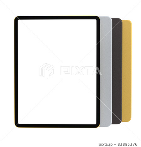 Set of computer tablets with cover case and blank screen isolated on white. Set of computer tablets with cover case and blank screen isolated on white. 83885376