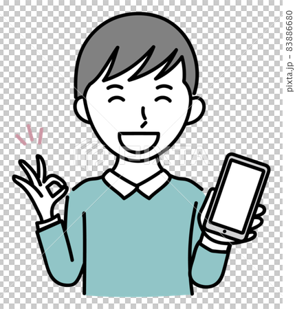 一個微笑的年輕人操作智能手機 一個微笑的年輕人操作智能手機 83886680