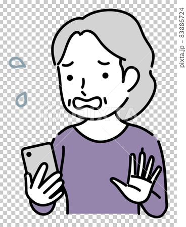 An impatient senior woman operating a smartphone An impatient senior woman operating a smartphone 83886724