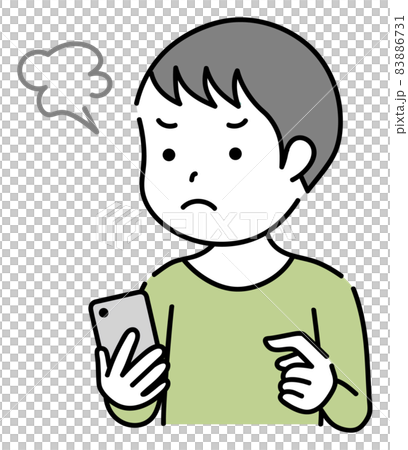 操作智能手機的沮喪的男孩 83886731