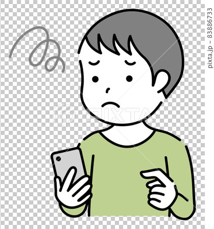 A boy who is in trouble operating a smartphone A boy who is in trouble operating a smartphone 83886733