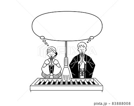 お参りしている男女と吹き出し-黒 お参りしている男女と吹き出し-黒 83888008