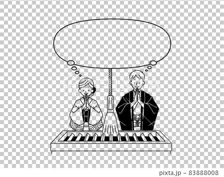 お参りしている男女と吹き出し-黒 お参りしている男女と吹き出し-黒 83888008