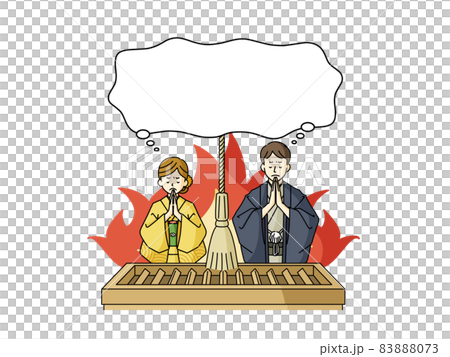 お参りしている男女と吹き出し お参りしている男女と吹き出し 83888073