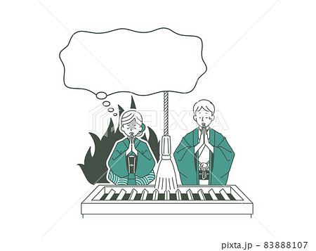 お参りしている女性の熱量に戸惑っている男性-2色 お参りしている女性の熱量に戸惑っている男性-2色 83888107