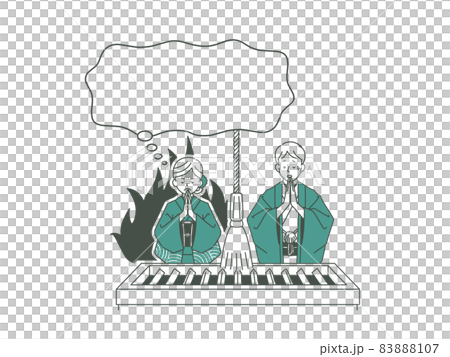 お参りしている女性の熱量に戸惑っている男性-2色 お参りしている女性の熱量に戸惑っている男性-2色 83888107