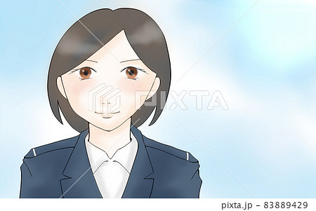 青空を背景に微笑む女性自衛官のイラストのイラスト素材 8429