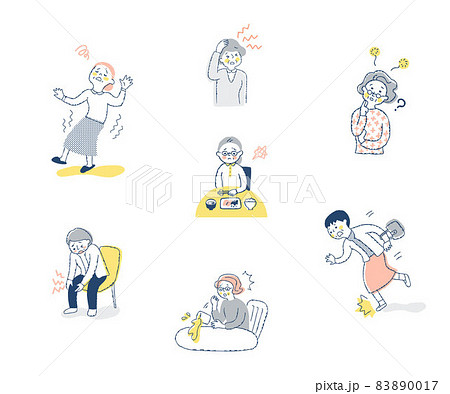 体調不良の中高年女性　さまざまなシーン　セット 83890017