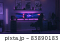Games room with a cyber gamer computer. 3d render of neon lighting 83890183