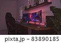 Games room with a cyber gamer computer. 3d render of neon lighting 83890185