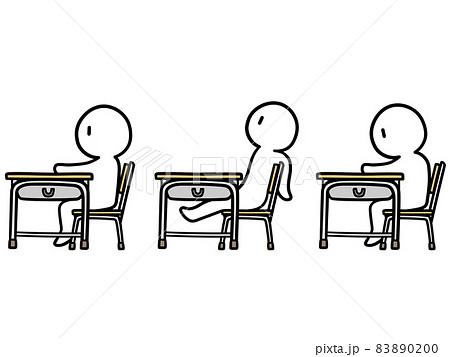 教室で色々な座り方をする棒人間のイラスト素材セットのイラスト素材 00
