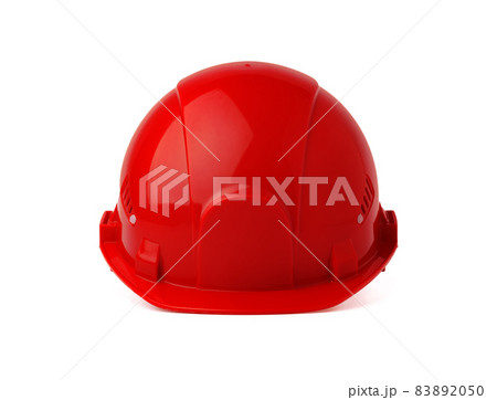 Red plastic safety hardhat isolated on white background 83892050