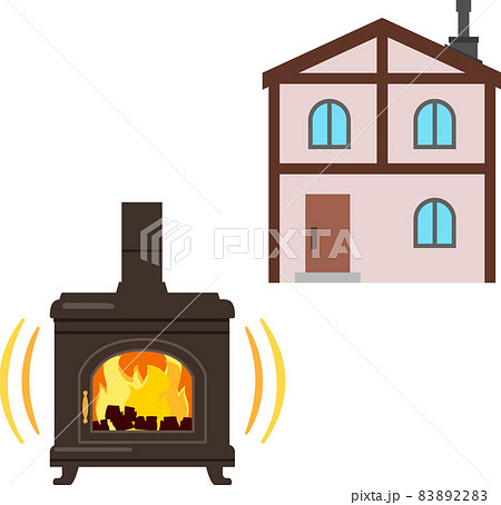 薪ストーブと煙突のある家のイラスト素材 22
