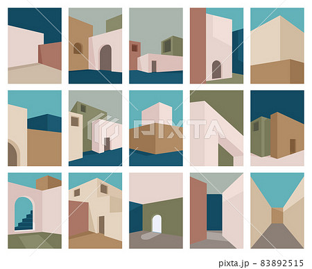 Modern building, abstract geometric architecture elements posters. Minimalistic city building abstraction covers vector illustration set. Architecture abstract posters Modern building, abstract geometric architecture elements posters. Minimalistic city building abstraction covers vector illustration set. Architecture abstract posters 83892515